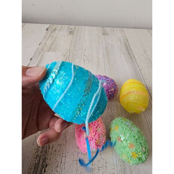 Beaded sequin life-size egg Easter colorful glitter sparkle spring set decor as - Picture 3 of 11